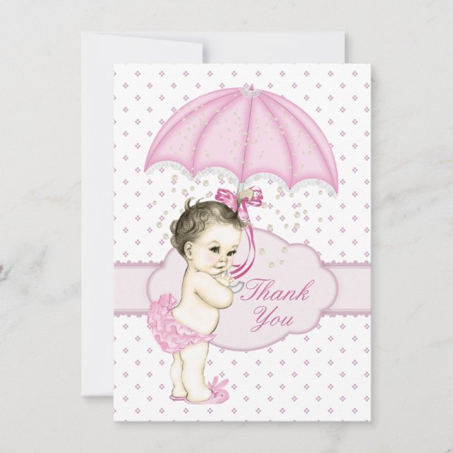 Tarjeta De Agradecimiento Sombrilla Baby Girl Sprinkle Baby Shower Gracias (Anverso)