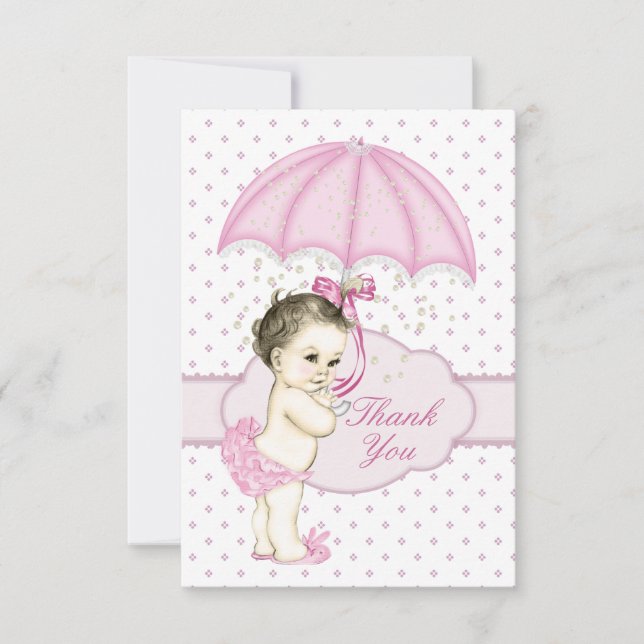 Tarjeta De Agradecimiento Sombrilla Baby Girl Sprinkle Baby Shower Gracias (Anverso)