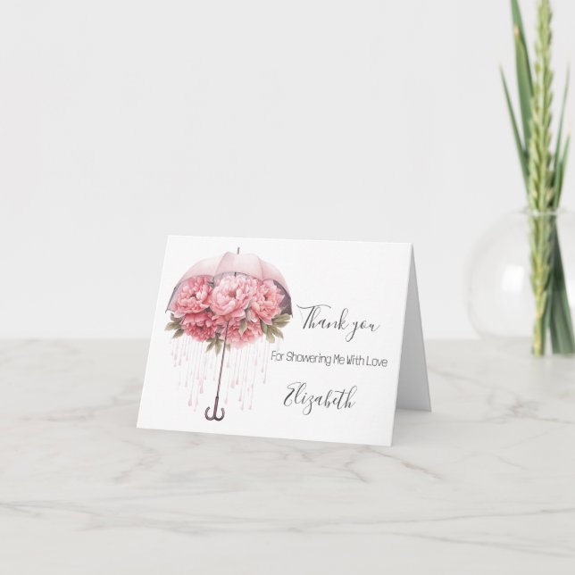 Tarjeta De Agradecimiento Sombrilla floral rosa para despedida de soltera /  (Anverso)