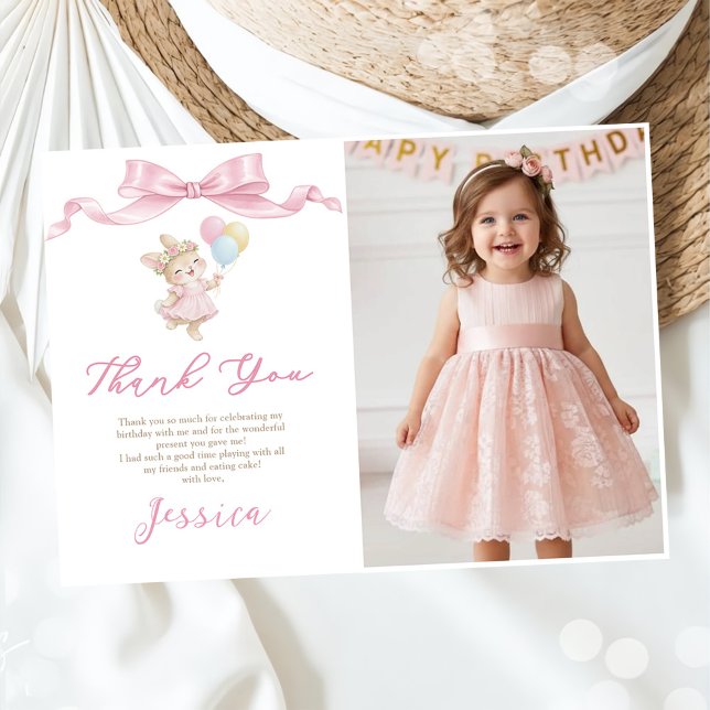 Tarjeta De Agradecimiento Some Bunny Girl Pink is Turning One Birthday Photo (Subido por el creador)