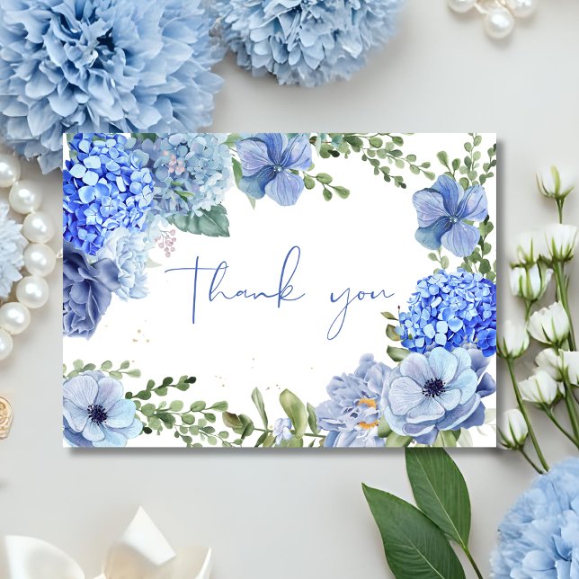 Tarjeta De Agradecimiento Something blue before i do hydrangea bridal shower (Subido por el creador)