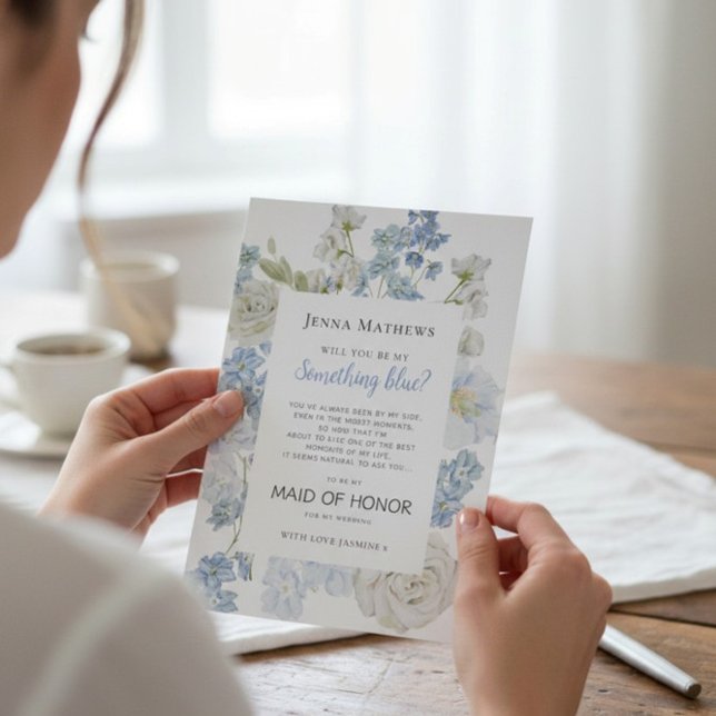 Tarjeta De Agradecimiento Something Blue Maid of Honor Wedding Proposal Card (Subido por el creador)
