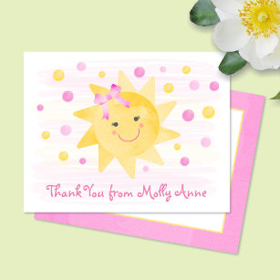 Tarjeta De Agradecimiento Sonriendo Sunshine Pink & Yellow Dots Girly
