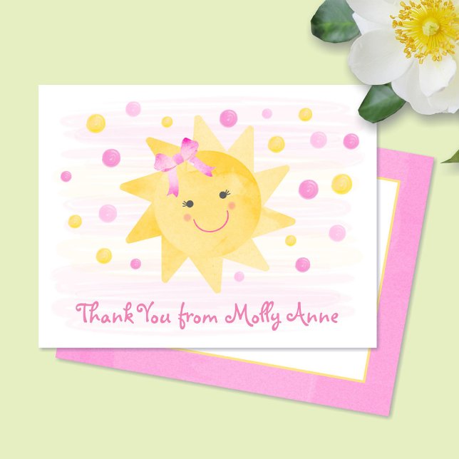 Tarjeta De Agradecimiento Sonriendo Sunshine Pink & Yellow Dots Girly (Subido por el creador)