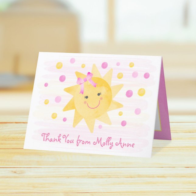 Tarjeta De Agradecimiento Sonriendo Sunshine Pink & Yellow Dots Girly (Subido por el creador)