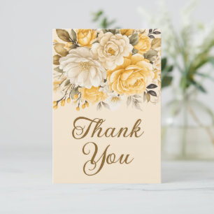 Tarjeta De Agradecimiento Sorpresa floral crema marfil amarillo elegante