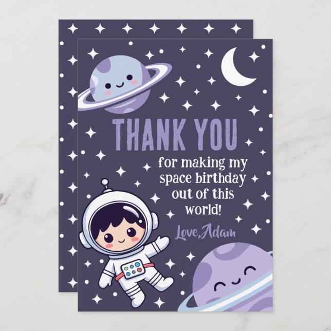 Tarjeta De Agradecimiento Space Astronaut | Outer Space Galaxy Planets Stars (Anverso / Reverso)