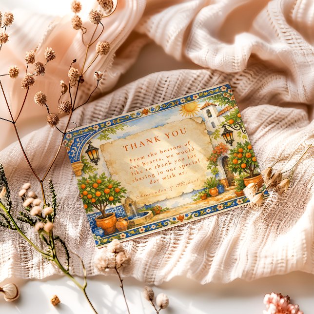 Tarjeta De Agradecimiento Spanish Courtyard Romance Wedding (Subido por el creador)