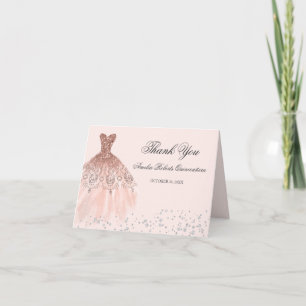 Tarjeta De Agradecimiento Sparkle Dress Rose Gold Quinceanera Thank You
