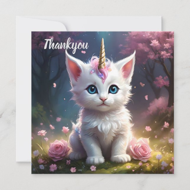 Tarjeta De Agradecimiento "Sparkle Paws: El encantador Gatito Unicornio" (Anverso)