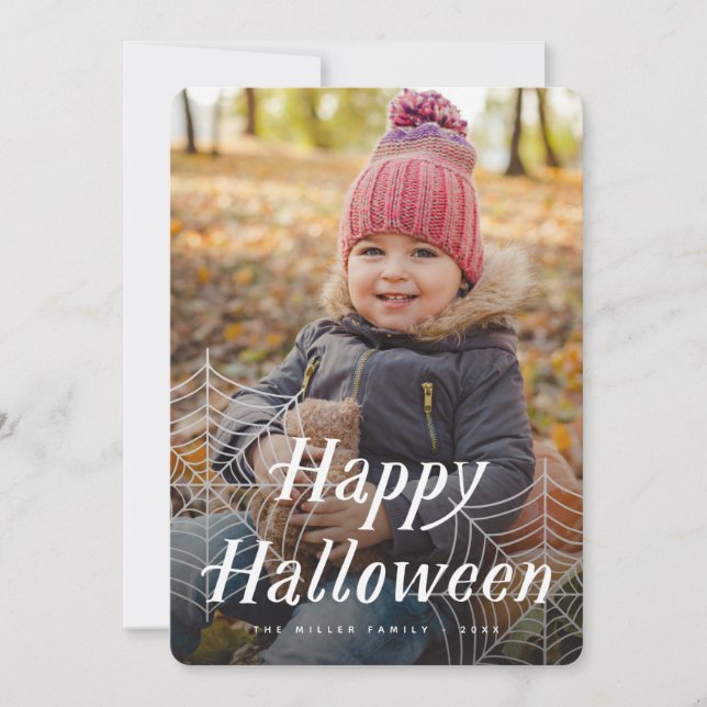 Tarjeta De Agradecimiento Spider Web Happy Halloween Photo Card (Anverso)