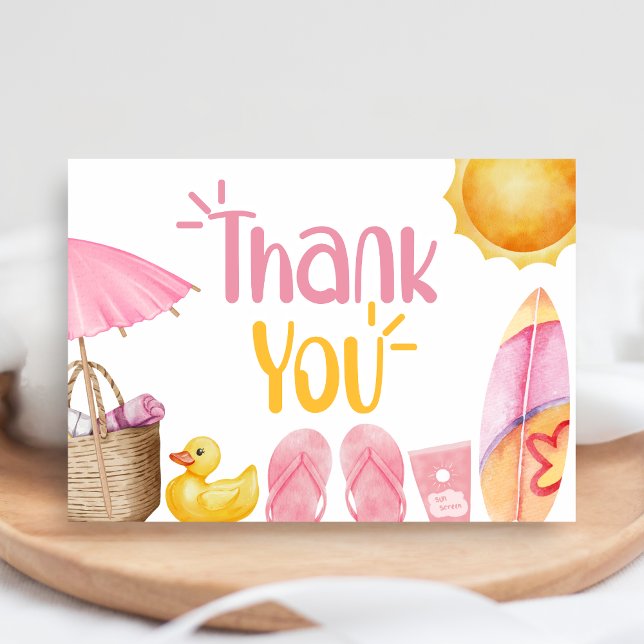 Tarjeta De Agradecimiento Splish Splash Summer Baby Shower (Pink Splish Splash Baby Shower Thank You Card)