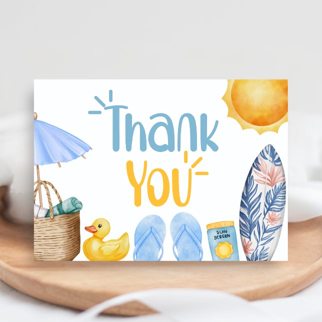 Tarjeta De Agradecimiento Splish Splash Summer Baby Shower (Blue Splish Splash Baby Shower Thank You Card)