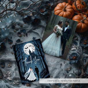 Tarjeta De Agradecimiento Spooky Forest Haunted Castle Wedding TLW26