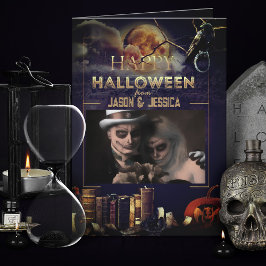 Tarjeta De Agradecimiento Spooky Gothic Raven Full Moon Photo Halloween Card