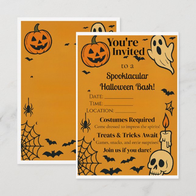Tarjeta De Agradecimiento Spooky Halloween Bash Invite | Fantasma y juegos (Anverso / Reverso)