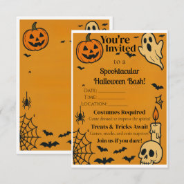 Tarjeta De Agradecimiento Spooky Halloween Bash Invite | Fantasma y juegos