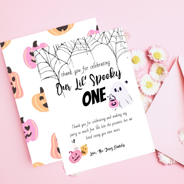 Tarjeta De Agradecimiento Spooky One | Cumpleaños 1 de Halloween | Pinks esp (Subido por el creador)