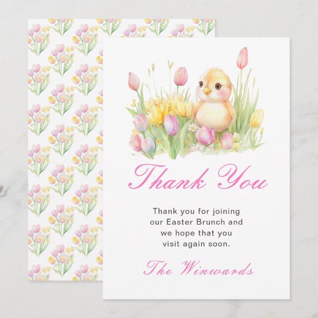 Tarjeta De Agradecimiento Spring Chick Easter Brunch (Anverso / Reverso)