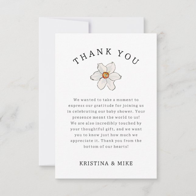 Tarjeta De Agradecimiento Spring Daffodil Flower Gracias Baby Shower (Anverso)