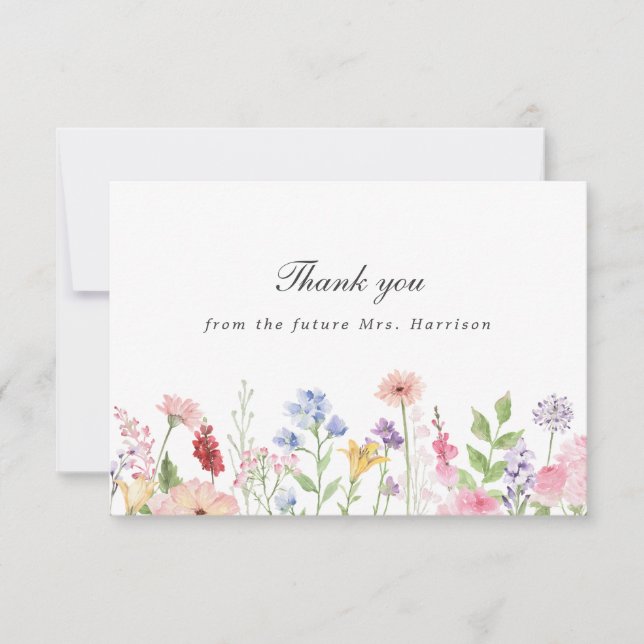 Tarjeta De Agradecimiento Spring Floral Border Bridal Shower (Anverso)