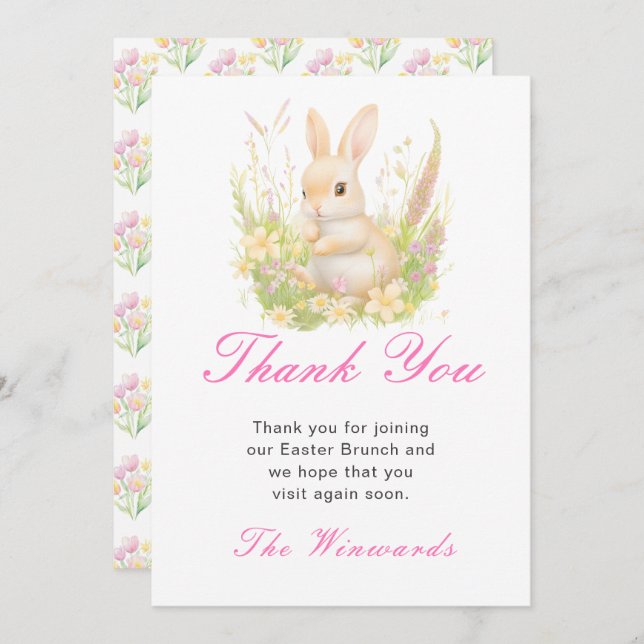 Tarjeta De Agradecimiento Spring Rabbit Easter Brunch (Anverso / Reverso)