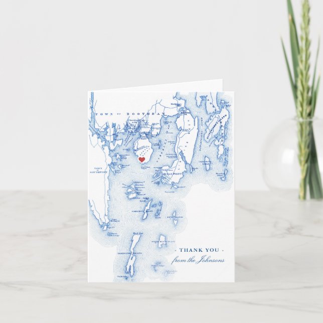 Tarjeta De Agradecimiento Spruce Point Inn Boothbay Harbour Map Boda (Anverso)