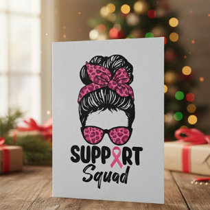 Tarjeta De Agradecimiento Squad Messy Bun Guerrero Rosa Cáncer de Mama