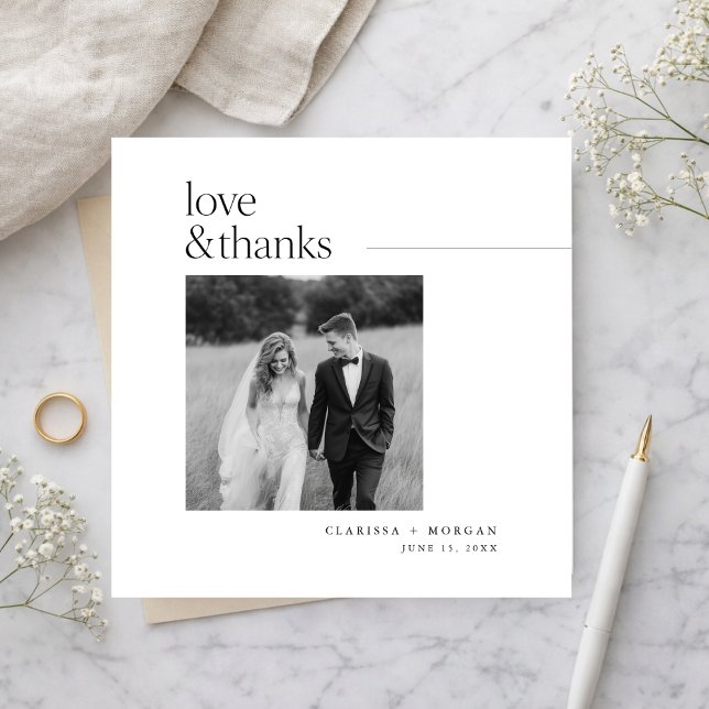 Tarjeta De Agradecimiento Square Formal Love and Thanks Wedding Photo (Subido por el creador)