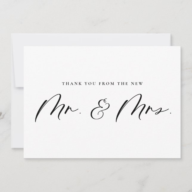 Tarjeta De Agradecimiento Sr. negro y Boda de la Sra. Calligraphy Newlyweds (Anverso)