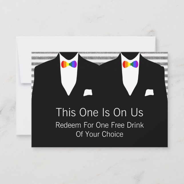 Tarjeta De Agradecimiento Sr. Suit y Sr. Bow Tie Gay Boda (Arcoiris) (Anverso)