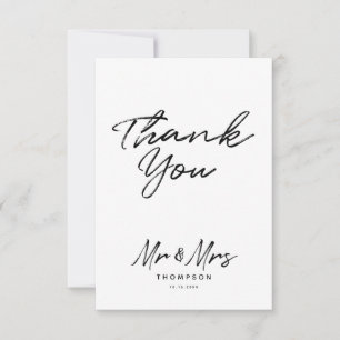 Tarjeta De Agradecimiento Sr. y la Sra. Modern Black White Script Boda