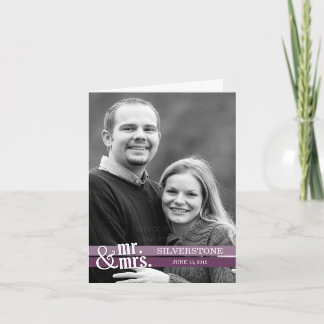 Tarjeta De Agradecimiento Sr. y Sra. Gracias Card - Púrpura (Anverso)