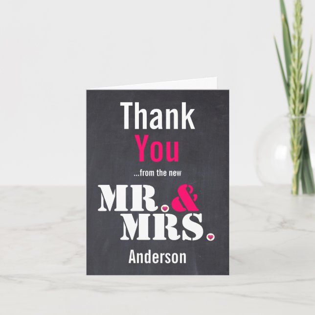 Tarjeta De Agradecimiento Sr. y Sra. Modern typography boda Gracias (Anverso)
