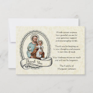 Tarjeta De Agradecimiento St. Joseph Religious Gracias Condolencia