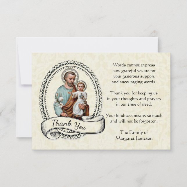 Tarjeta De Agradecimiento St. Joseph Religious Gracias Condolencia (Anverso)