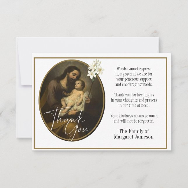 Tarjeta De Agradecimiento St. Joseph Religious Gracias Condolencia (Anverso)