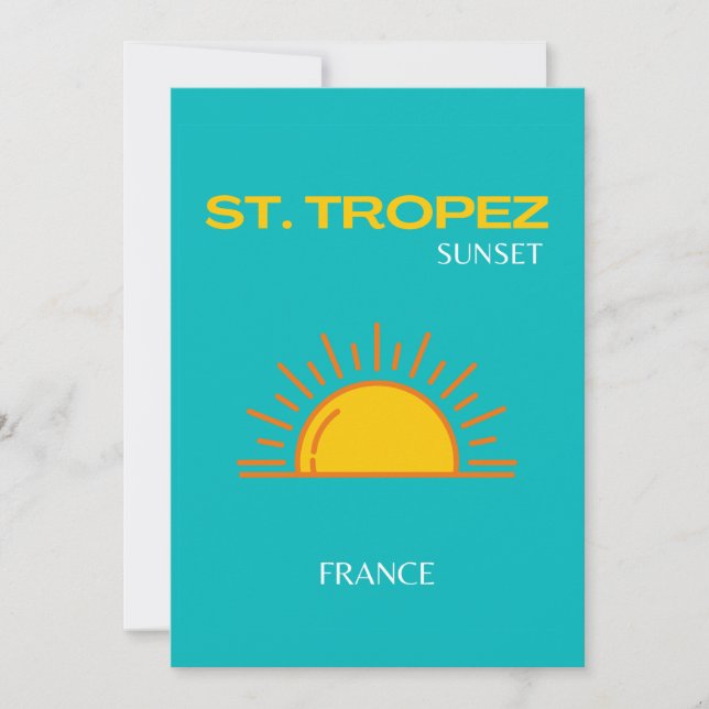 Tarjeta De Agradecimiento St Tropez, Sunset, Arte de Viajes, Turquesa (Anverso)
