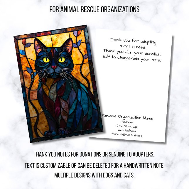 Tarjeta De Agradecimiento Stained Glass Animal Rescue Organization Black Cat (Subido por el creador)