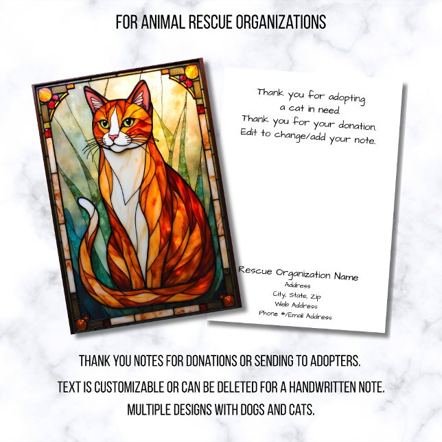 Tarjeta De Agradecimiento Stained Glass Style Cat Rescue Organization Flat (Subido por el creador)