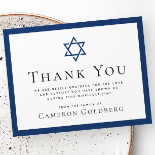 Tarjeta De Agradecimiento Star of David dark blue border funeral sympathy