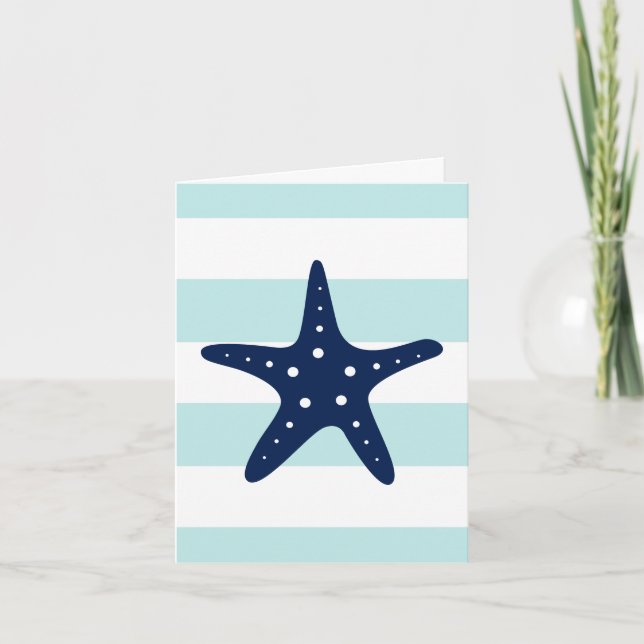 Tarjeta De Agradecimiento Starfish azul en rayas de menta (Anverso)
