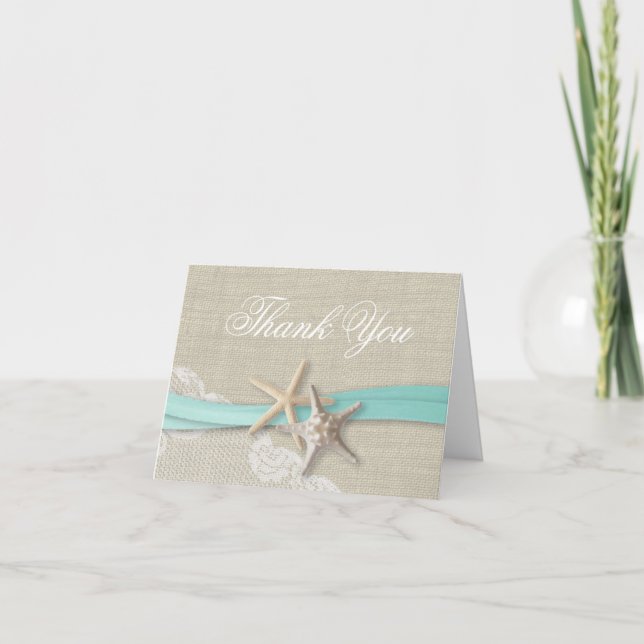 Tarjeta De Agradecimiento Starfish Lace y Ribbon Gracias (Anverso)
