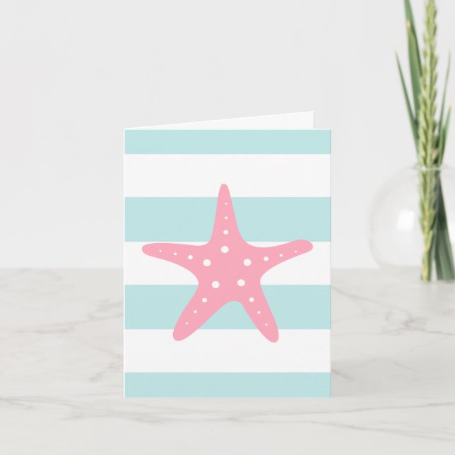 Tarjeta De Agradecimiento Starfish rosa en franjas de menta (Anverso)