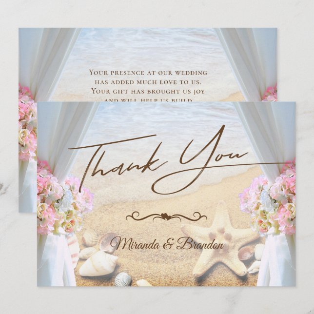 Tarjeta De Agradecimiento Starfish Tropical Beach Wedding (Anverso / Reverso)