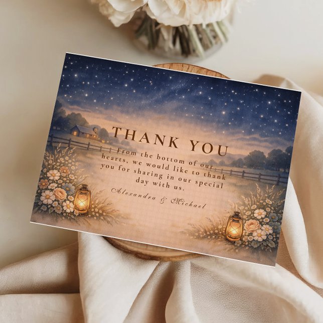 Tarjeta De Agradecimiento Starry Night Rustic Meadow Wedding (Subido por el creador)