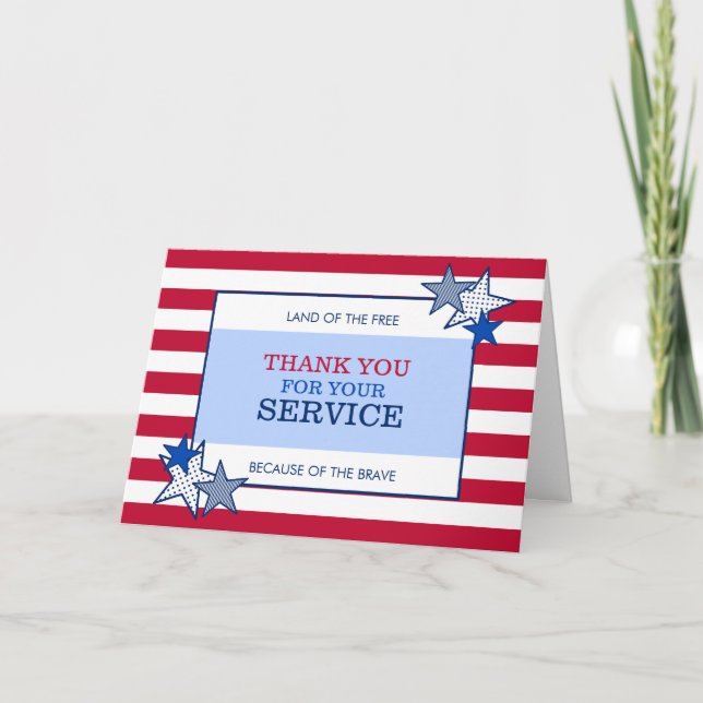 Tarjeta De Agradecimiento Stars and Stripes Servicio Patriótico Veterano Mod (Anverso)