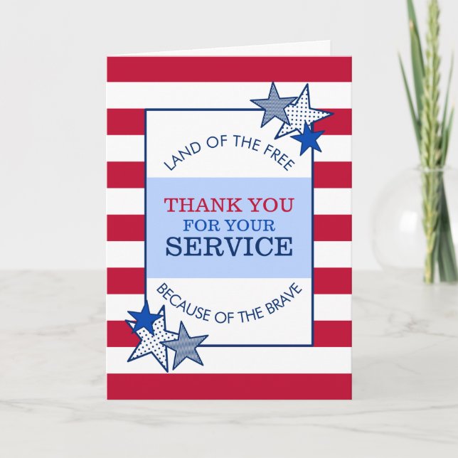 Tarjeta De Agradecimiento Stars and Stripes Servicio Patriótico Veterano Mod (Anverso)