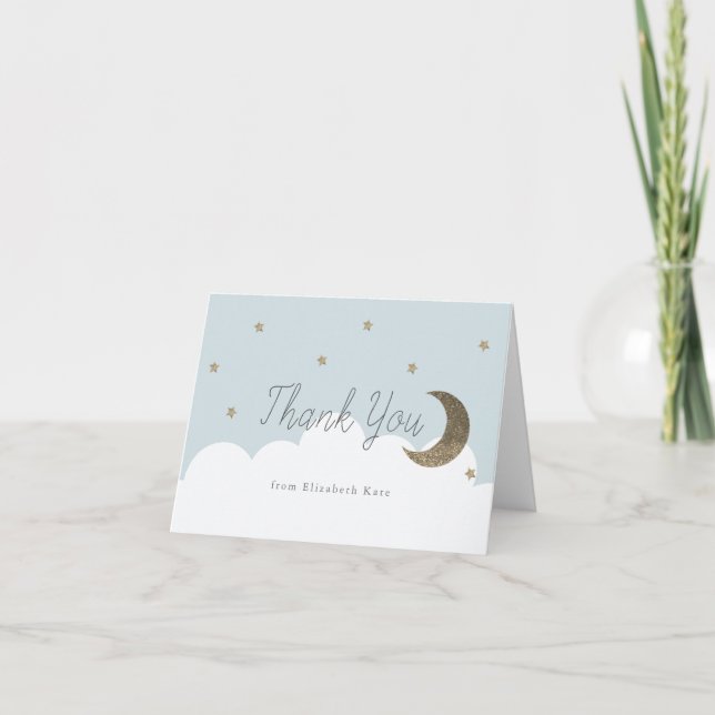 Tarjeta De Agradecimiento Stars & Crecsent Moon Baby Blue Boy (Anverso)