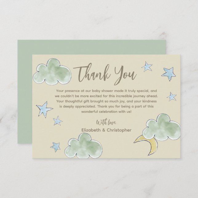 Tarjeta De Agradecimiento Stars Moons Neutral Boy Baby Shower (Anverso / Reverso)